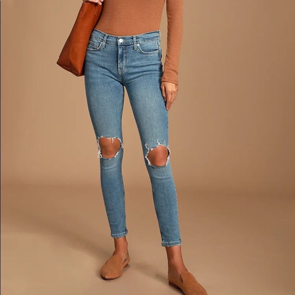 Free People High Rise Distressed Busted Skinny Jeans